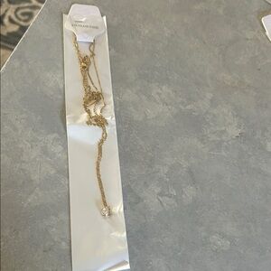 Gold Stainless Steel Pendant Necklace with Clear Stone